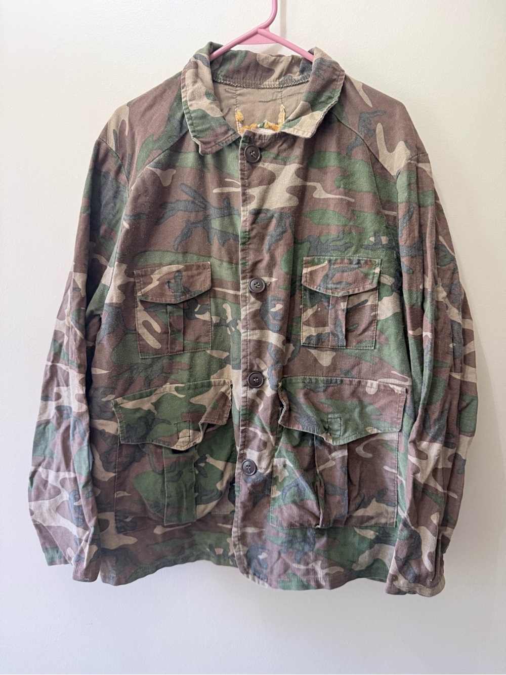 Vintage 70s Ideal Camouflage Camo Field Jacket Chore Coat Hunting Pockets XL Pad